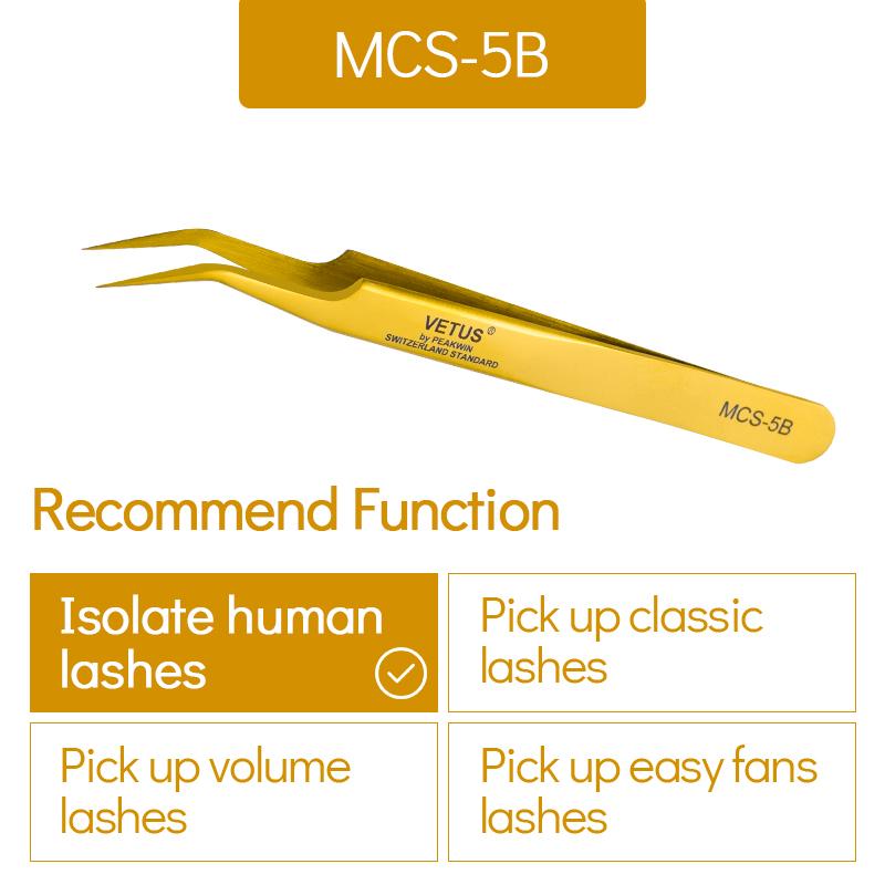 Top Quality VETUS Eyelash Extension Tweezers MCS Series Light Grip Stainless Steel Pointed Tips Tweezers