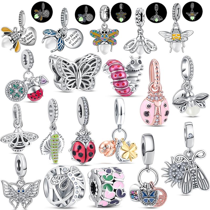 

925 Sterling Silver Charms Dragonfly Bee Ladybug Luminous Firefly Fit Original Bracelets For DIY Beads Women Jewelry