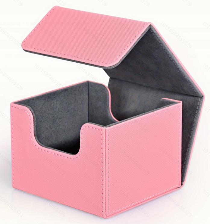 Kortlekslåda, kortförvaringslåda med plats för 100 kort med enkel sleeve, kortleksfodral i PU-läder med stark magnet för TCG-kort