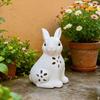 Easter Rabbit Candle Holder White Hollow-Out Bunny Tealight Holder Resin Rabbit Sculpture Candlestick Ornament with LED Candle for Home Mantel