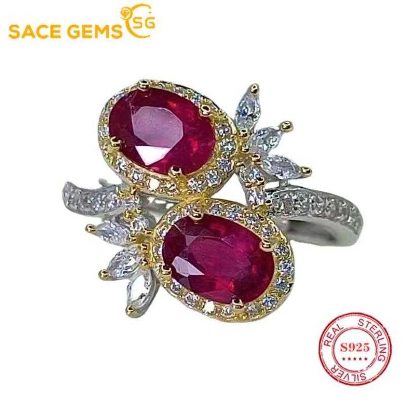 SACE GEMS 925 Sterling Silver 5*7MM Natual Ruby Rings for Women Engagement Cocktail Party Fine Jewelry Gift