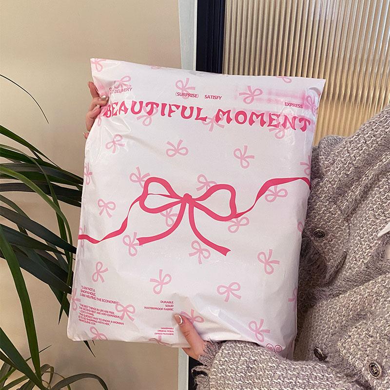 10Pcs  Cute Thank You Pink Letter Express Clothing Bag Women Kid Clothes Online Store Thick Waterproof Shipping Packaging Bag