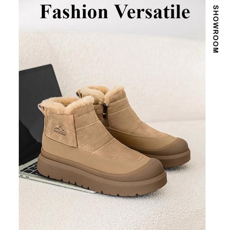 Mens Trendy Large Size Soft Sole Increase Height Winter Warm Fur Snow Boots Padded Lined Ankle Boots Anti-slip Hiking Casual Sports Martin Boots