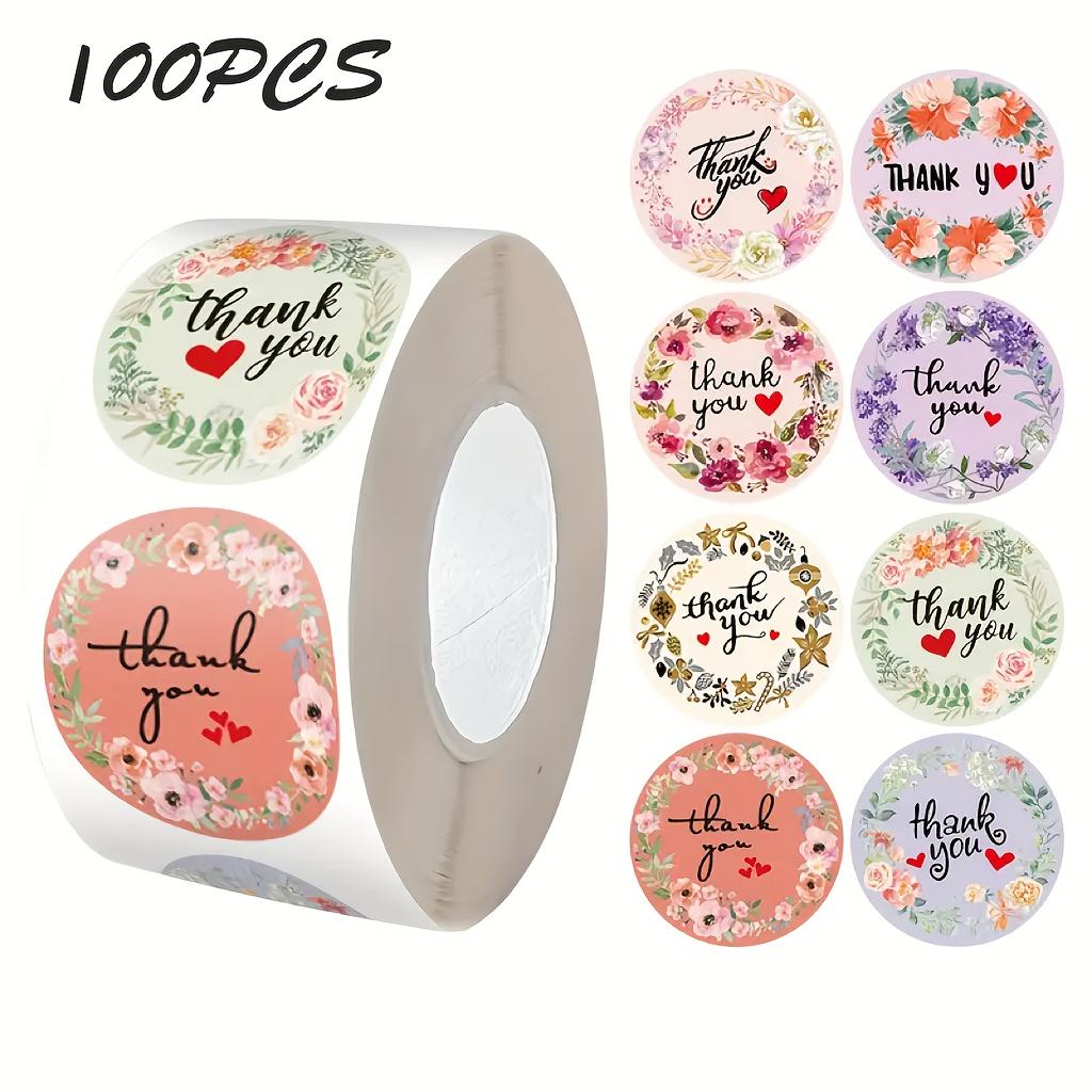 Floral Pattern Thank You Stickers, Self-Adhesive PVC Labels, Suitable for Gift Boxes, Envelopes, Meal Boxes, Takeout Containers, and Other Decorations