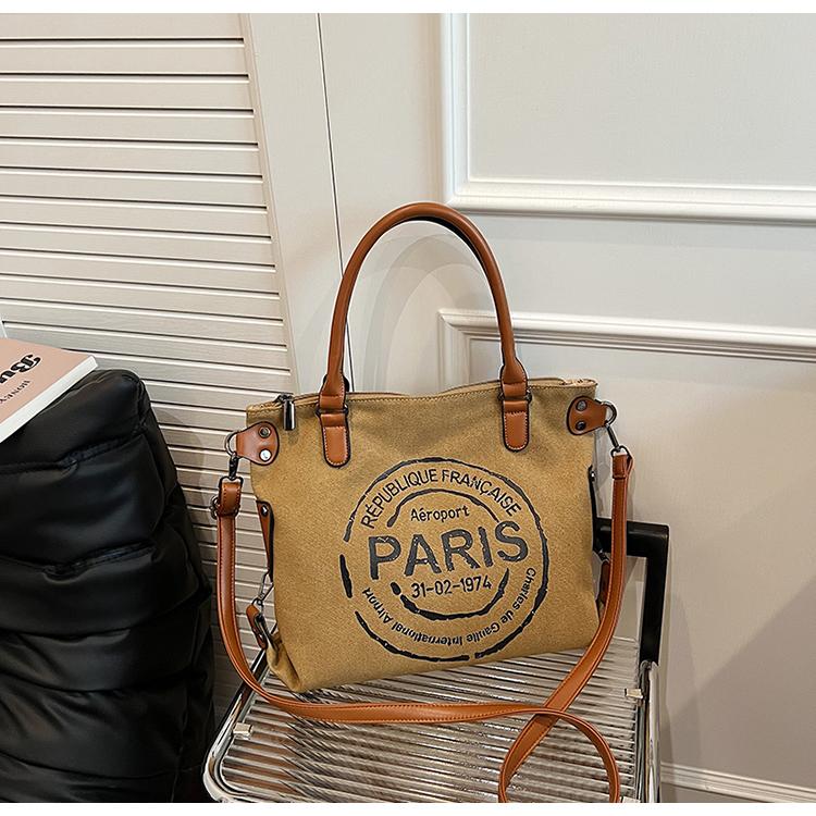 

Большая сумка-тоут из ретро-холща - регулируемый плечевой ремень с принтом винтажных парижских штампов - стильная сумка через плечо для женщин