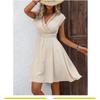 Summer V-neck Sleeveless Lace Fashion Dress Hollow Out Elegant Slim Fit Party A-line Dress Female Loose Casual Simple Solid Color Pleated Clothing