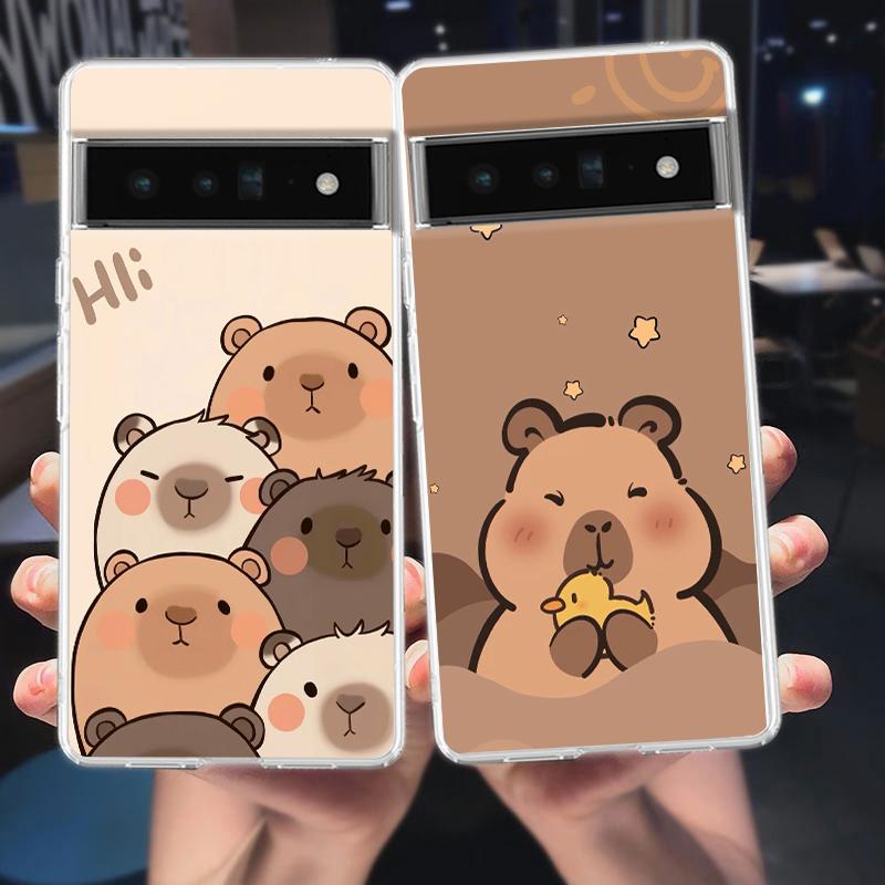 Phone Case Cover for Google Pixel 9 8 7 6 5 4 4XL 7A 6A 5A 4A 3A Pro XL Transparent Soft TPU Shell Cute Cartoon Capybara Pattern
