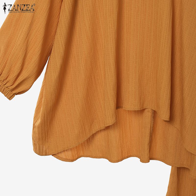 ZANZEA Completo da Donna Casual a Due Pezzi con Blusa a Manica Lunga Irregolare e Pantaloni Lunghi