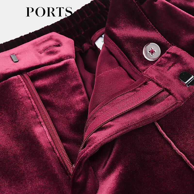 PORTS Women's Burgundy Velvet Straight-Leg Casual Pants