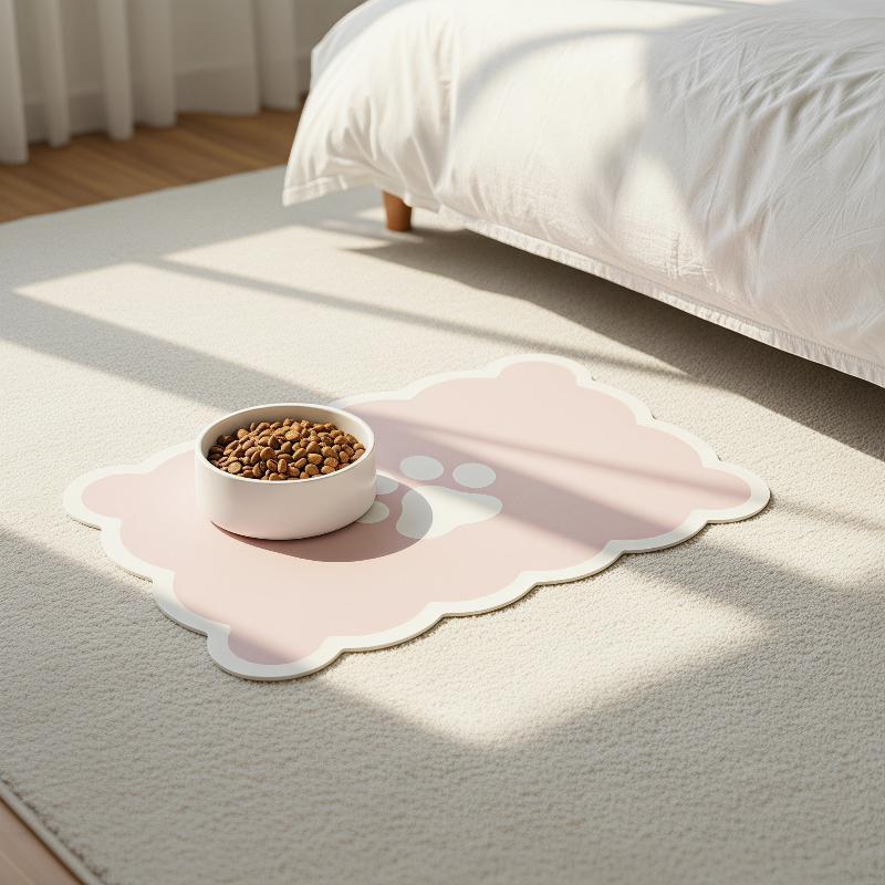 Waterproof Absorbent Pet Feeding Mat Non Slip Backing Wavy Edge Design For Cat Dog Food Bowls Home Daily Use