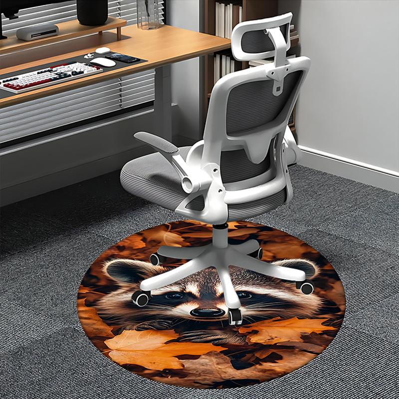 

Raccoon Print,Autumn Leaves Pattern Chair mat Round Rug Office carpet, Machine Washable, Non slip, Suitable for Living Rooms, Bedrooms 80cm