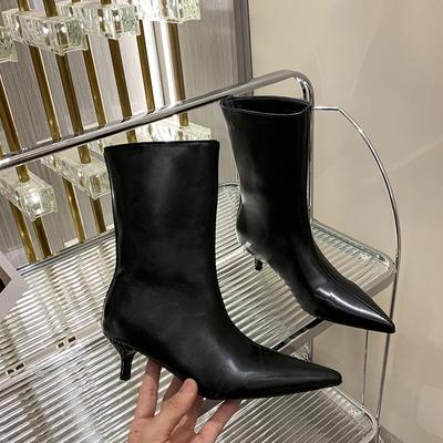 Spitze Sexy Damen Stiefeletten Elegant Niedrige Absätze Herbst Neu Lederschuhe 2024 Trend New Rock Goth Designer Winter Botas Mujer