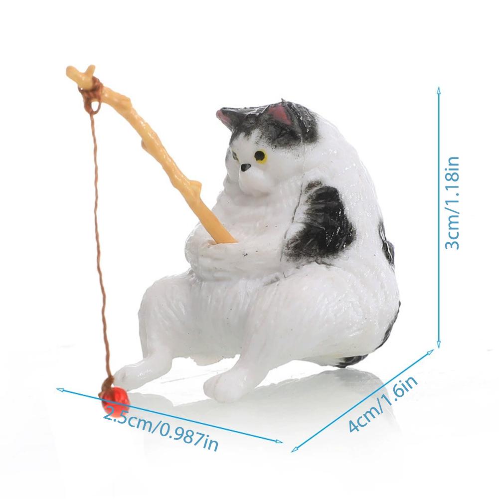 Fish Tank Side Mini Resin Cartoon Fishing Cat Kitten Hanging Creative Fun Micro Landscape Office Ornaments Aquarium Decoration