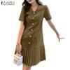 ZANZEA Women Summer Casual V-Neck Solid Color Short Sleeve Dress