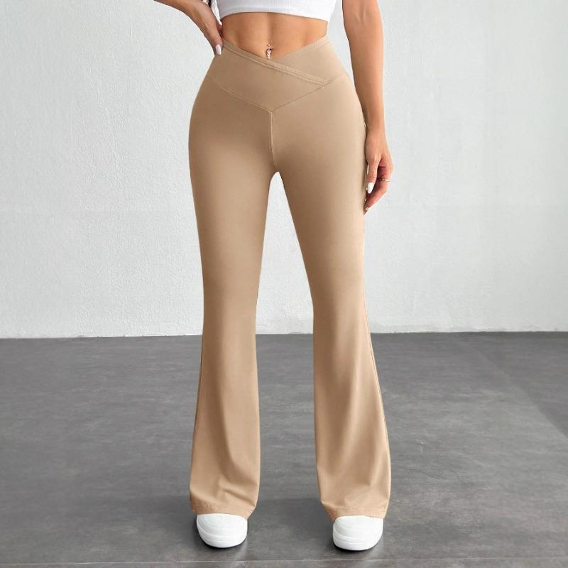 European  American Clothing Temu2025 Spring Summer Foreign Trade Temperament Simple Solid Color Tight High Waist Bootcut Pants