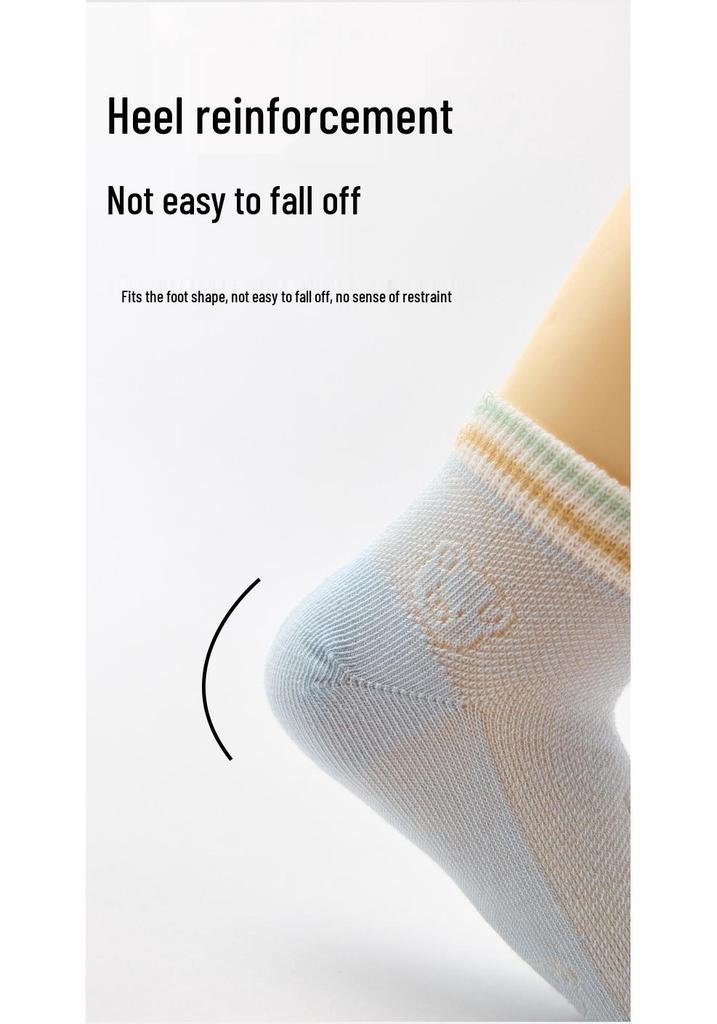 Infant Toddler Breathable Mesh Bear Ankle Socks - Seamless, Antibacterial Cotton for Boys (Spring/Summer)