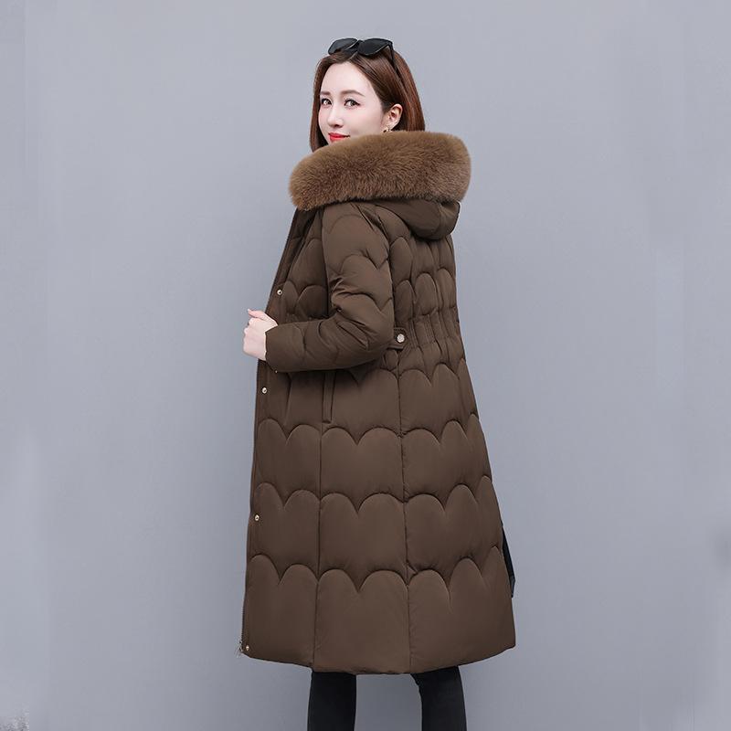 New Cotton-padded Women's Medium and Long Styles, Thickened, Slim, Thin and Warm, Fashionable Big Fur Collar Cotton-padded Women's Clothes