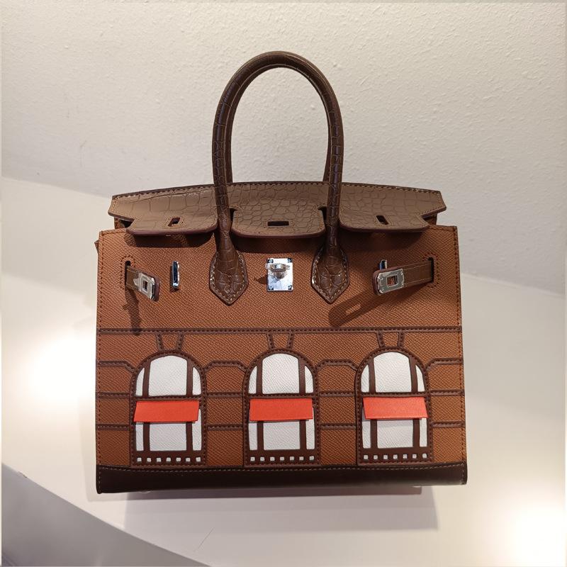 Leather Small House Bag First Snow Alligator Cowhide New Three-dimensional Outer Seam Single Shoulder House Bag
