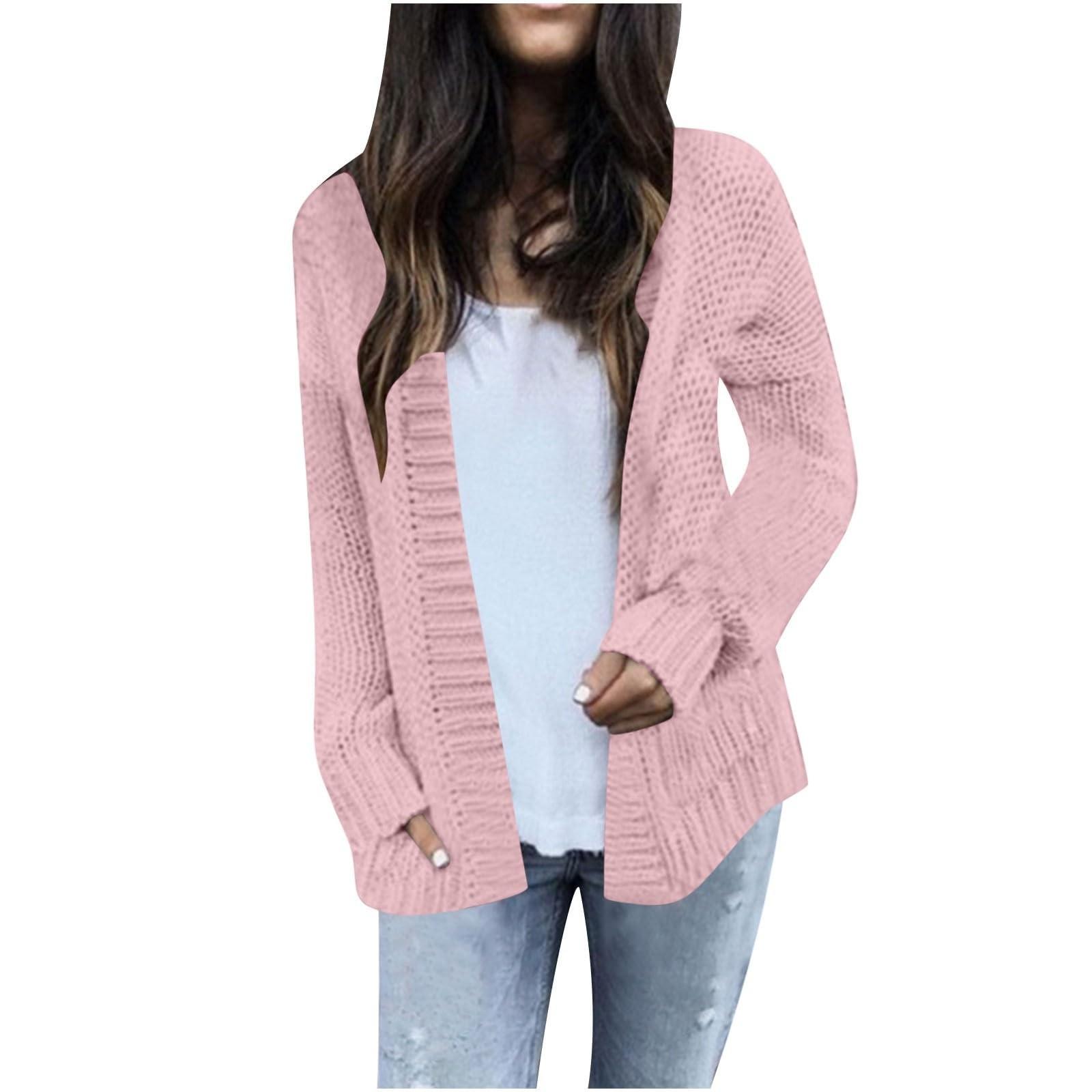 

Женская мода Повседневный открытый спереди Длинный рукав Кардиганы крупной вязки Свитера Верхняя одежда Пальто XL розовый