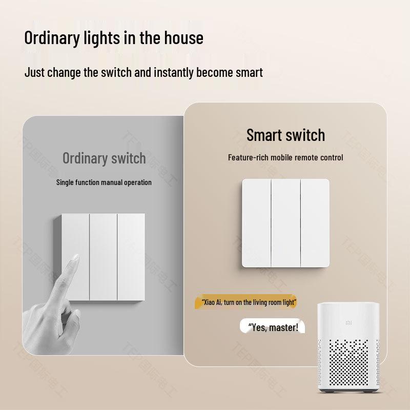 Smart Ultra-Thin Mijia App-Compatible Whole House Voice Control Switch Socket (Single Live Zero Fire)