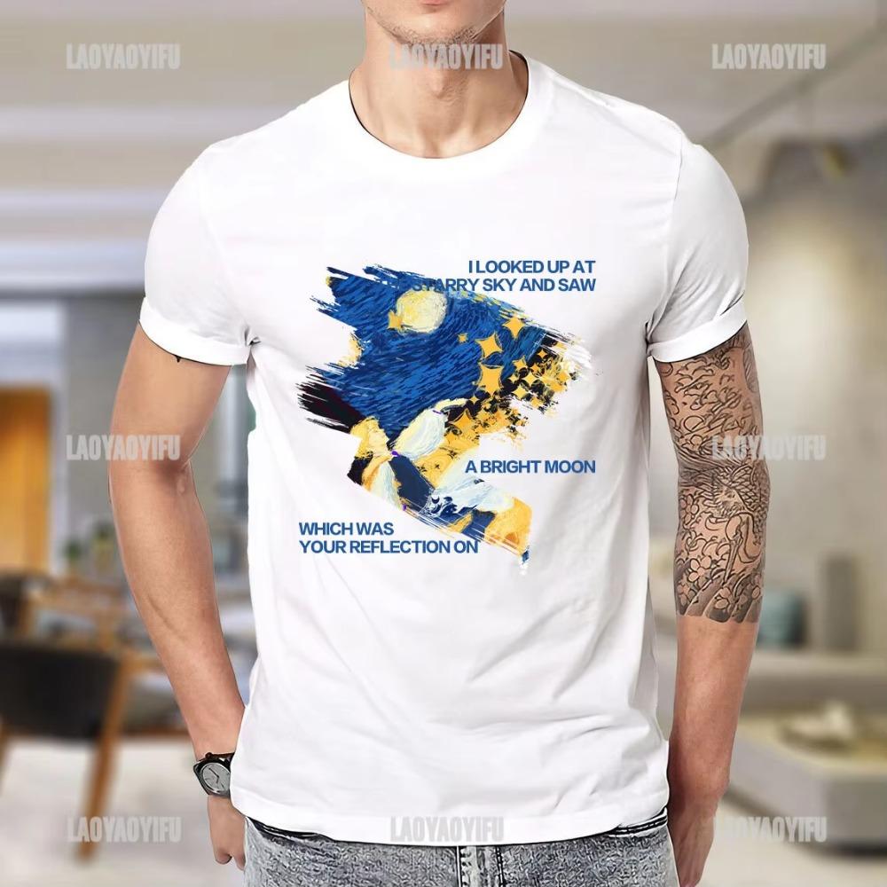 ClassicVintage Men T Shirt Vincent Van Gogh The Starry Night with Middle Earth Sauron Tower Printed Woman Tshirt Streetwear