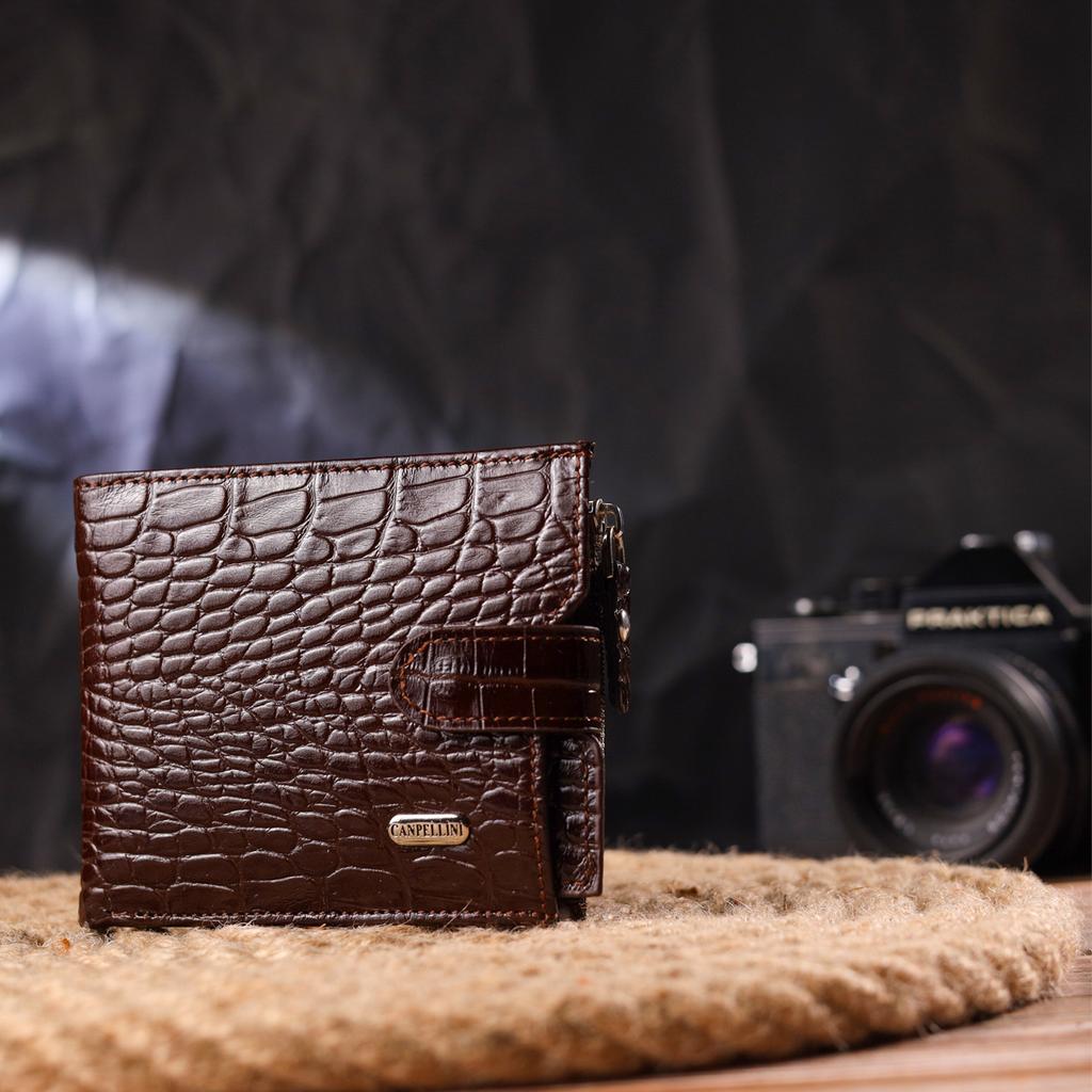 Horizontal Men's Wallet Made of Genuine Textured Leather CANPELLINI Purse 21503 Brown