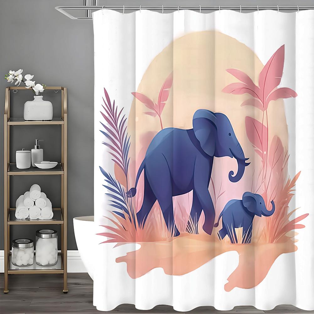 

Слоник и слоненок Цветочное дерево Занавеска для душа, Декоративная занавеска для душа для ванной, Водонепроницаемая занавеска для душа с крючками 90*180cm