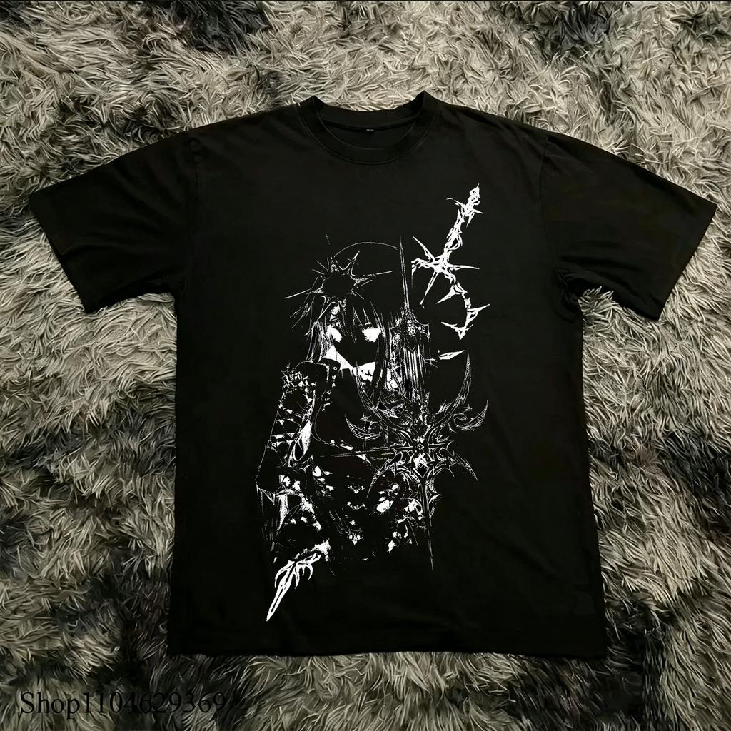 Classic Y2k Gothic Style High Street Tshirt Print Oversized T Shirt Harajuku Round Neck Cotton Tops 2026 Summer Unisex Unisex Tops