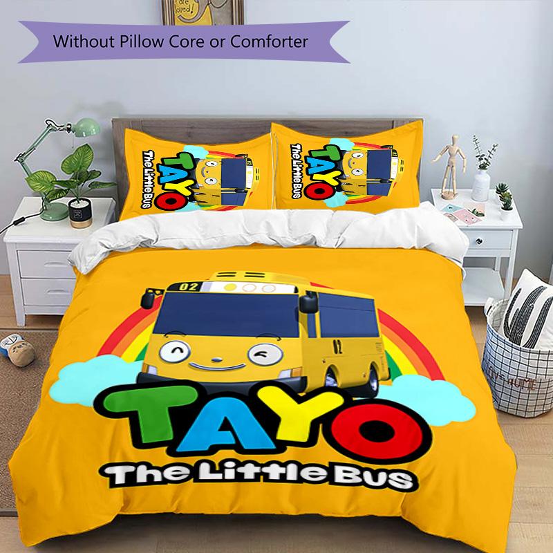 Set di biancheria da letto con motivo The Little Bus Tayo da 3 pezzi, set copripiumino include copripiumino e federe, decorazione perfetta per la camera da letto in ogni stagione e regalo