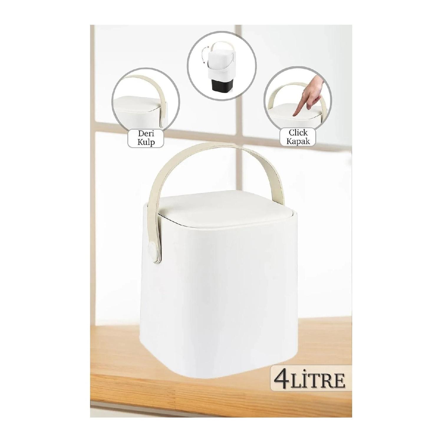 

New Generation Smart Lid Leather Handled Countertop Kitchen Dustbin 4 Liters чорний