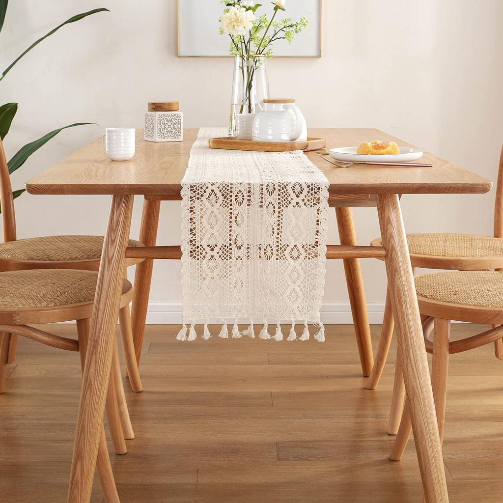 Macrame Table Runner Farmhouse Style Cotton Lace Boho Table Runner Vintage Style Table Decor Home Bridal Shower Country Wedding