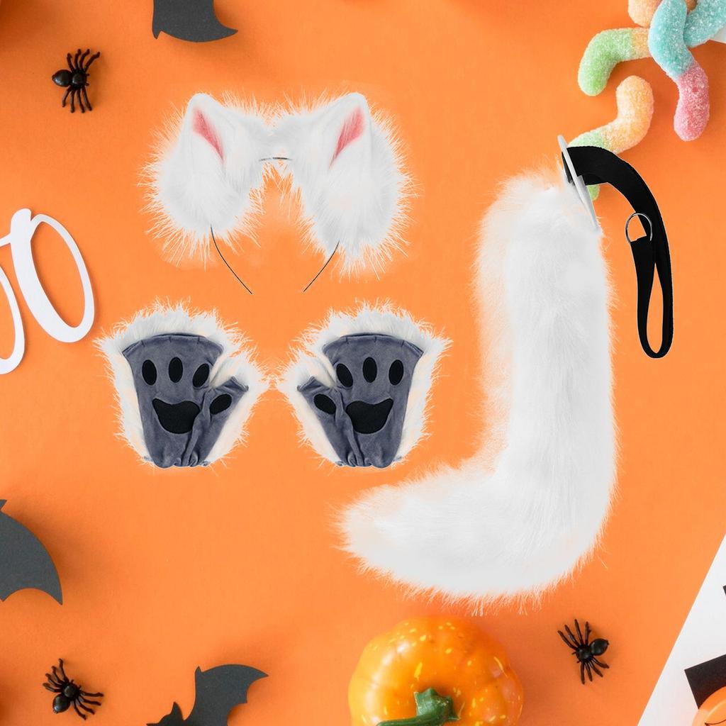 Faux Ears and Tail Set Ear Headband Costume Cosplay Animals Ears and Tail for Mardi Gras Kids Adults Stage Shows Carnival Easter
