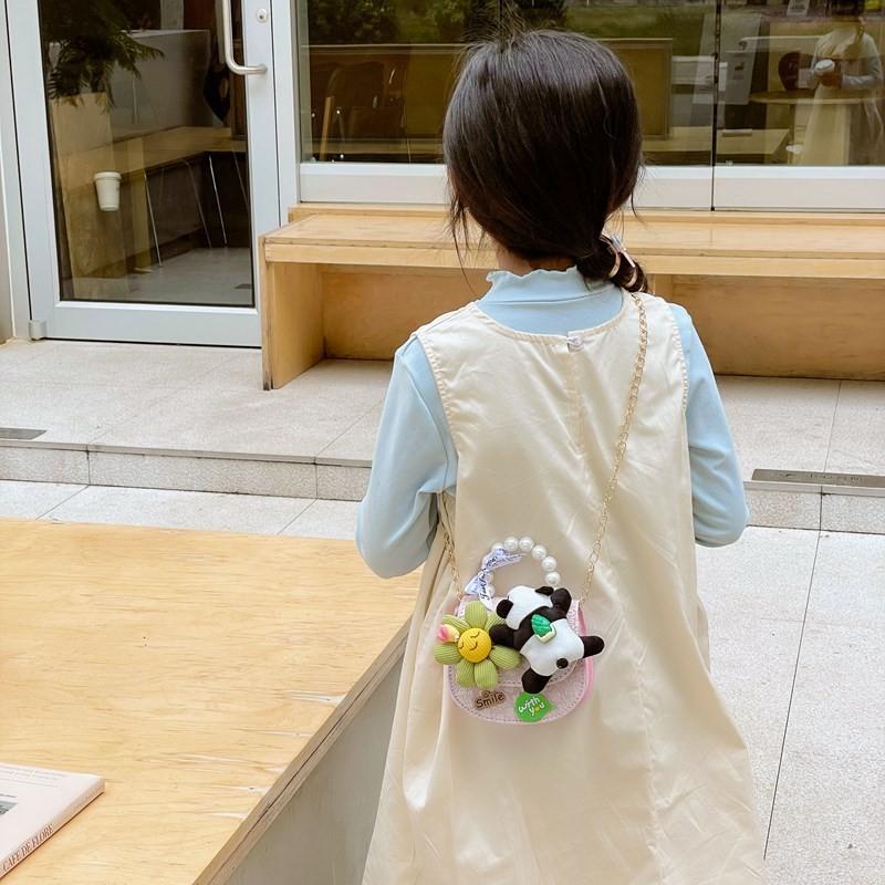 Charming Kids Crossbody Bag Featuring Cartoon Panda And Trendy Chain Design For Daily Use