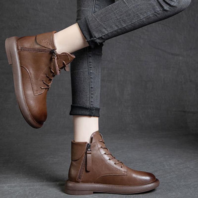 Small Short Boots Soft Leather Thick Heel Medium Heel 2024 Autumn and Winter New Women's Black All-match Comfortable Nude Boots