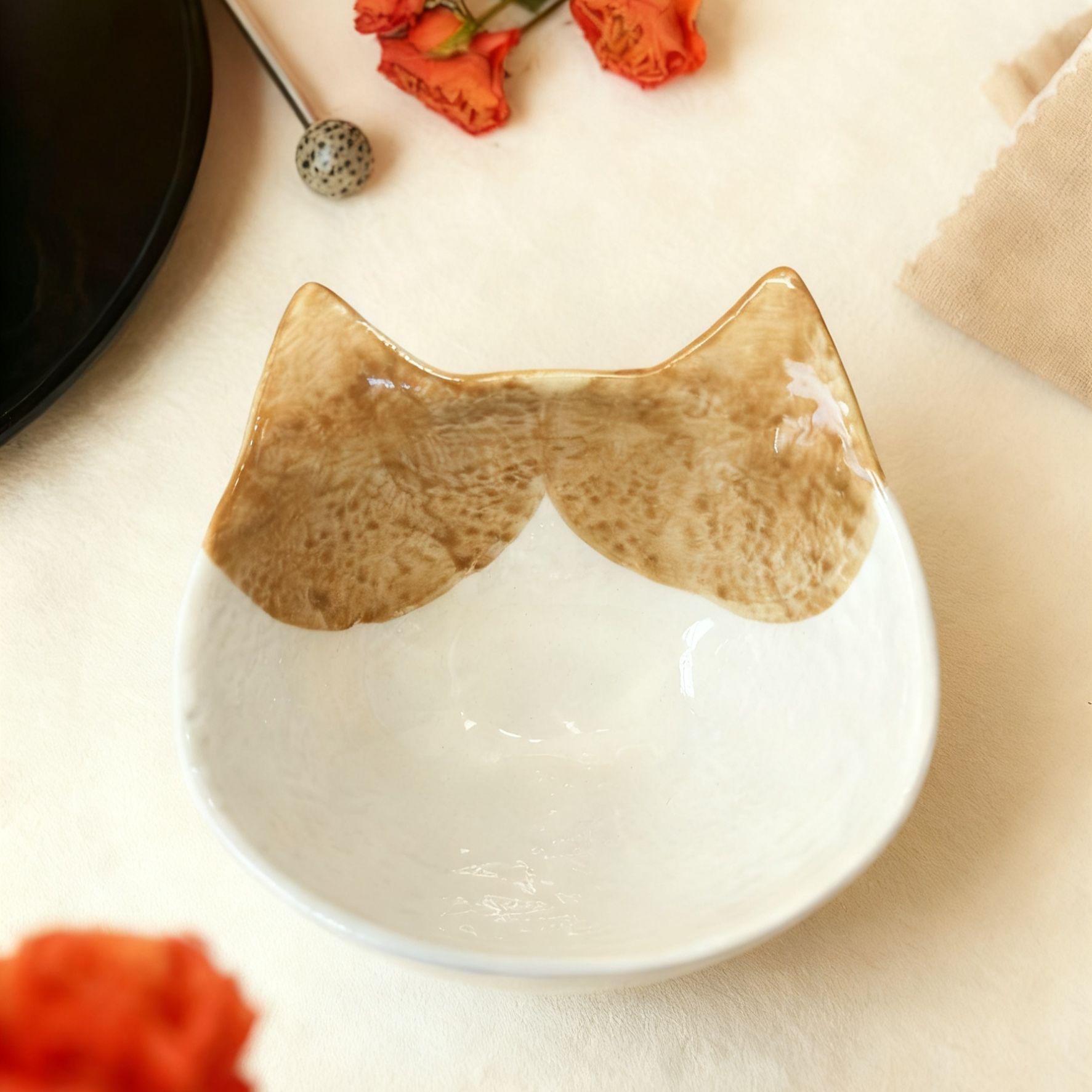 

Японская керамическая миска для риса: Милый дизайн с кошкой и мотивом масла и уксуса, идеально подходит для десертов и закусок Double Ear Cat Bowl