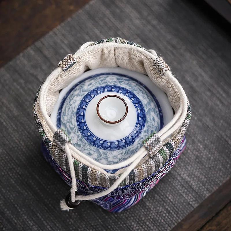 Tragbare Baumwoll-Teegeschirr-Aufbewahrungstaschen Multifunktionale Verdickte Teekanne Teetasse Stoffhüllen Reise Picknick Camping Teegeschirr Beutel