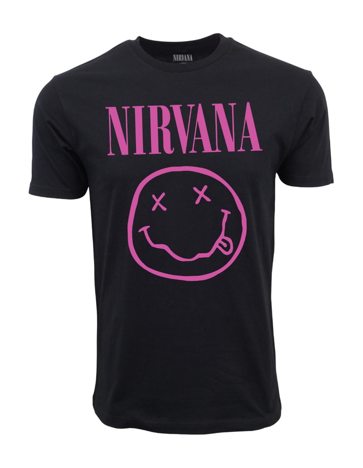 NIRVANA FAUX SMILE T-shirt BLACK WITH PINK M