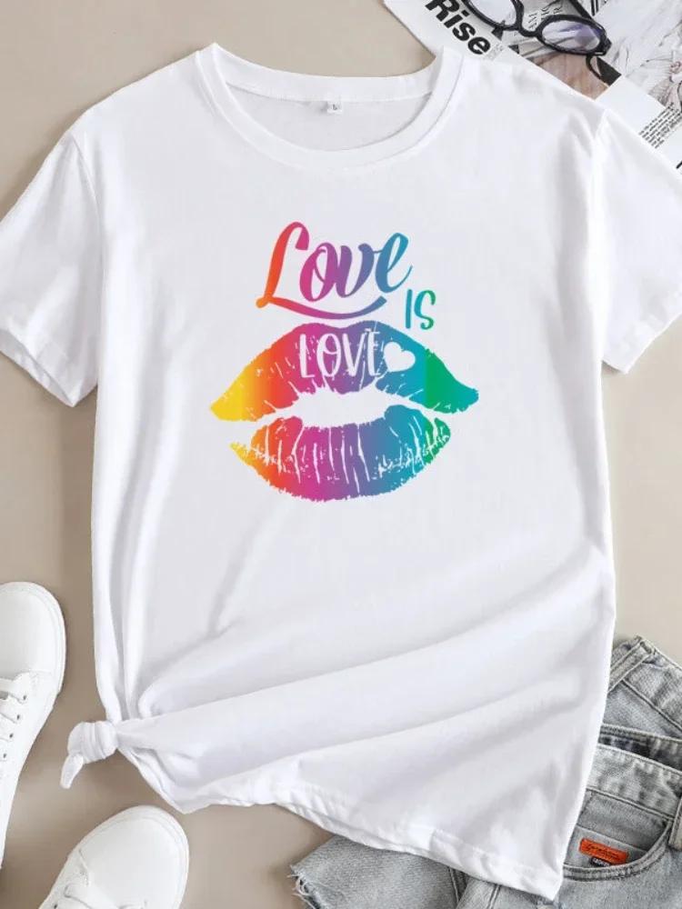 Love Is Love Rainbow Lip Print Women T Shirt Short Sleeve O Neck Loose Women Tshirt Ladies Tee Shirt Tops Camisetas Mujer