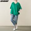 DIMANAF 2023 Women Plus Size T-Shirt Casual Tops Loose Solid O-Neck Summer Short Sleeve Fashion Green