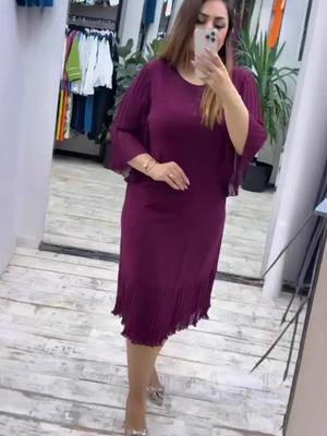 2025 Patchwork Pleated Hem Round Neck Dress