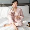 Ice Silk Suit Women French Vintage Elegant Pajama Chic Solid Simple Long-sleeved Trousers Autumn Princess Style Home Wear Two-piece Suit Clothes Chic