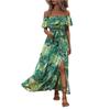 Women's Summer Straight Neck Ruffled Waist Dress