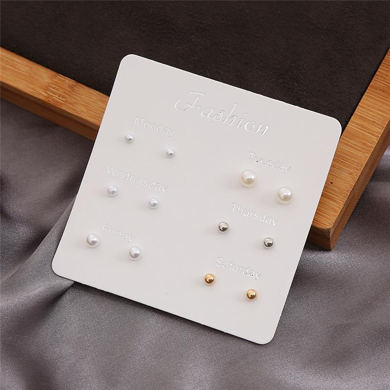 6 Pairs Bead Stud Earrings: Elegant Korean Pearl & Ball Design for Women ht