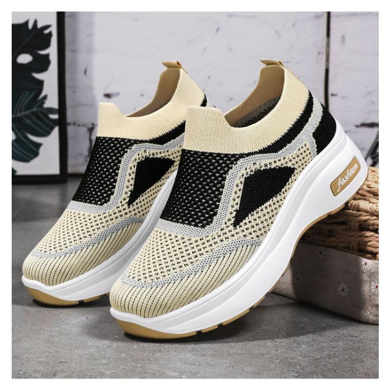 Women's Slip-on Wedge Sneakers Breathable Knit Platform Shoes Fashion Casual Walking Shoes