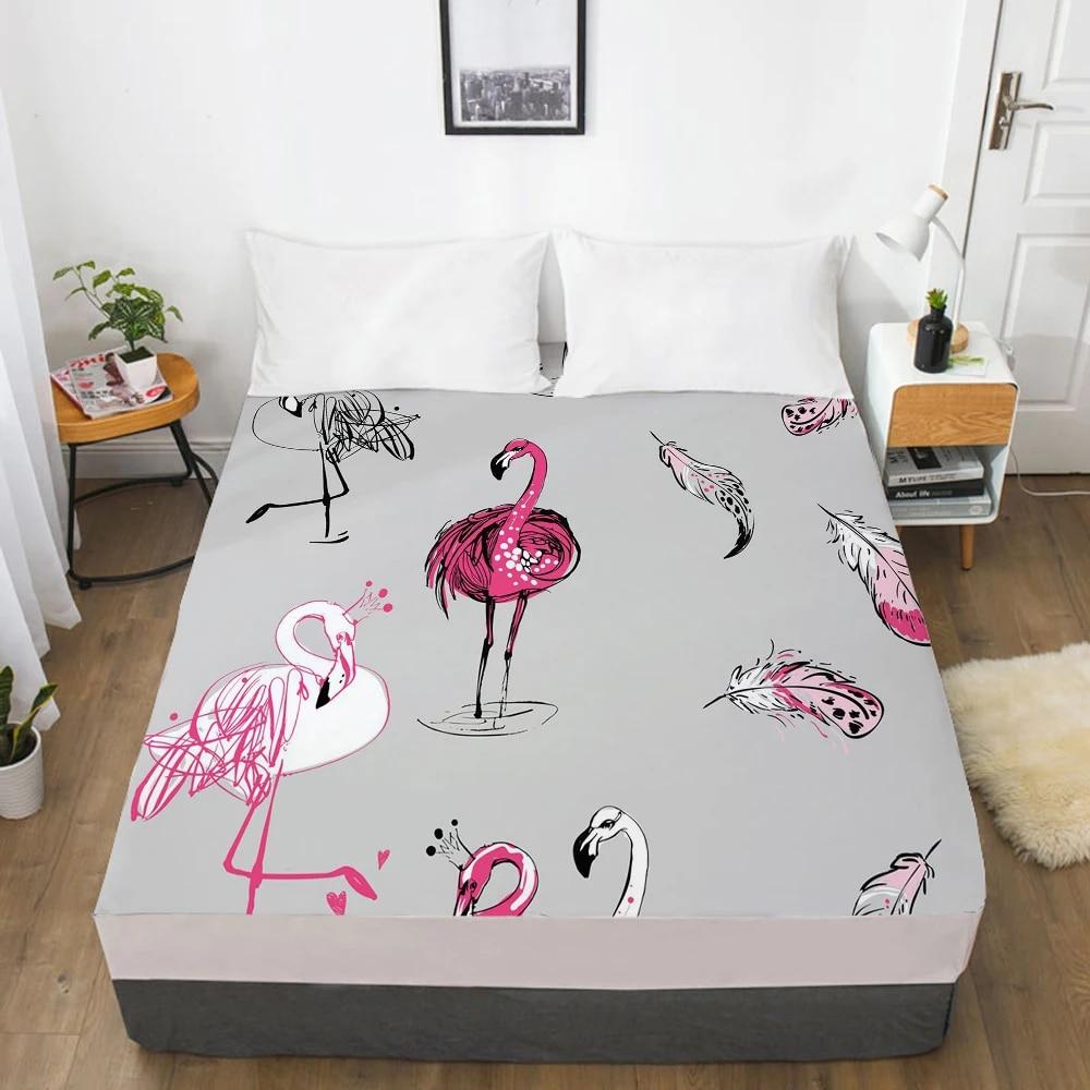 Bedding Mattress Cover Bed Fitted Sheets With Elastic Band Linens Queen/King Size Bedsheet 90/150/160X200CM Watercolor Flamingo