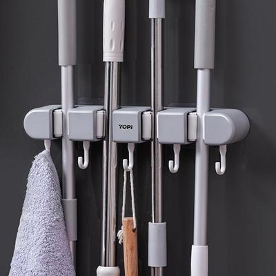 No-Drill Wall-Mount Mop & Broom Holder with Adhesive Hooks