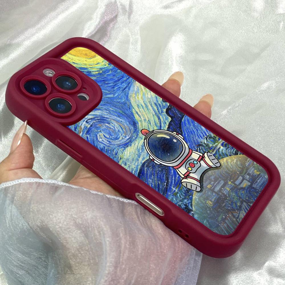 JT198 Cute Astronaut Art for iPhone 17 16 15 14 Pro Max Samsung S26 S25 Ultra A17 A16 A07 A56 A06 A55 Xiaomi 15T Redmi 15c 14C Note 13 Soft TPU Case