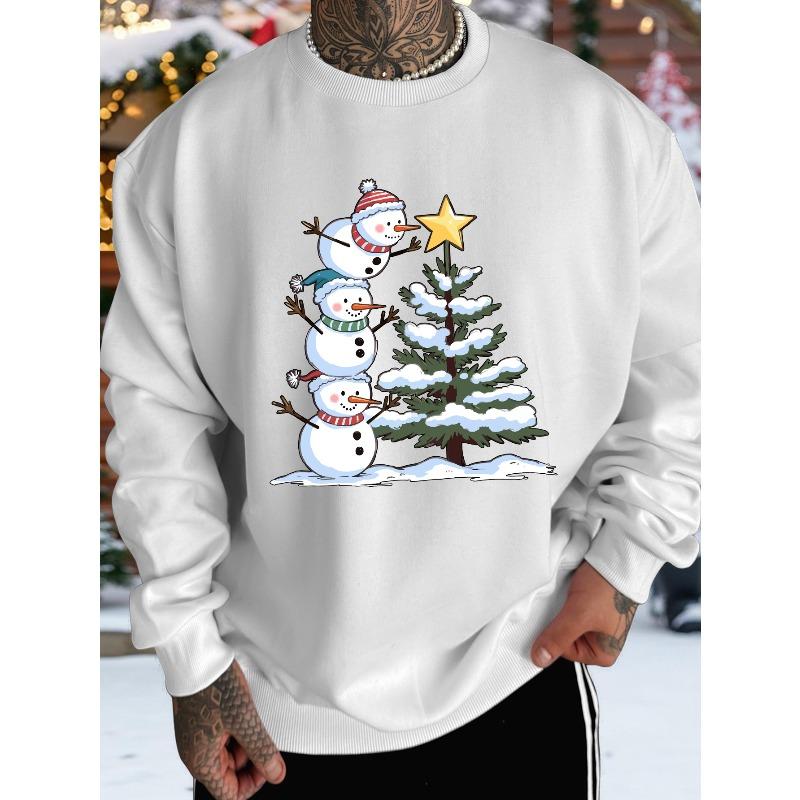 Men's Casual Graphic Sweatshirt with Snow Fun and Star Wish Print - Trendy Machine Sporty Casual Sweatshirt, Perfect Choice for Autumn and Winter