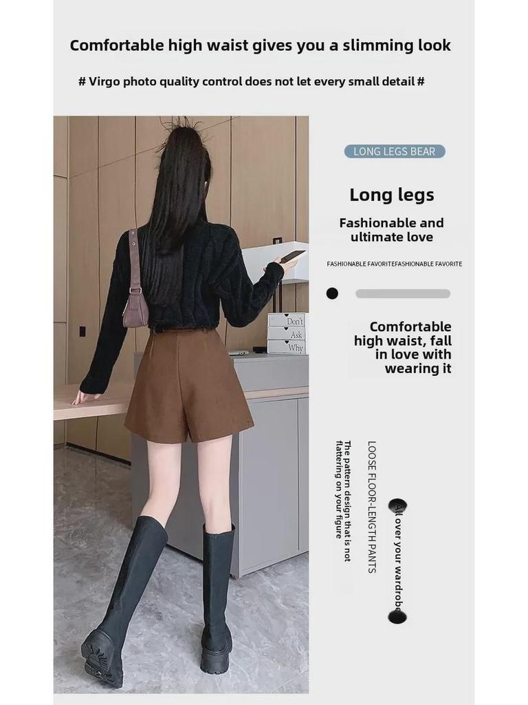 Women's High-Waist Corduroy Pleated Shorts - 2024 Spring Collection, Slimming Wide-Leg Casual Booty Shorts for Petite.