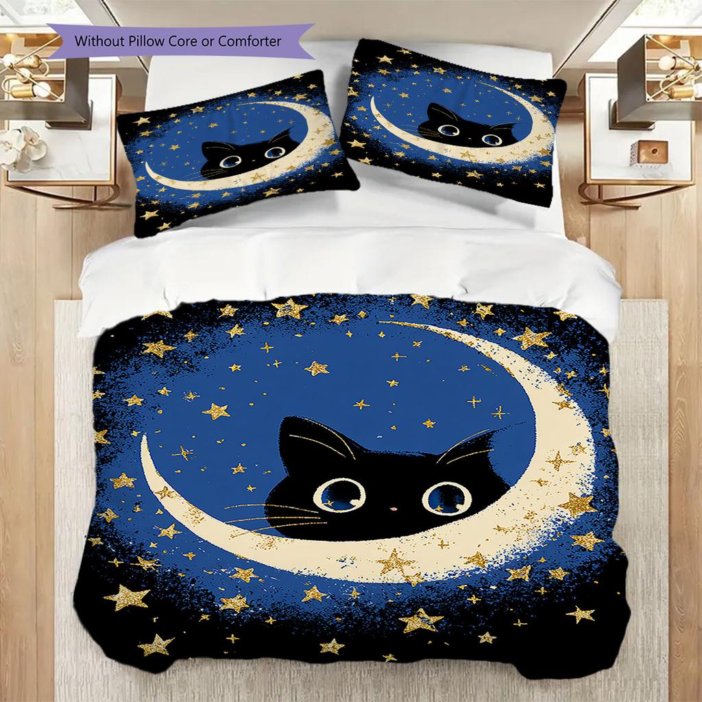 Set Copripiumino Trapuntato con Motivo Gatto Nero Federa Decorazione per la Casa Regalo di Compleanno (1 * copripiumino + 2 * federa, senza nucleo)